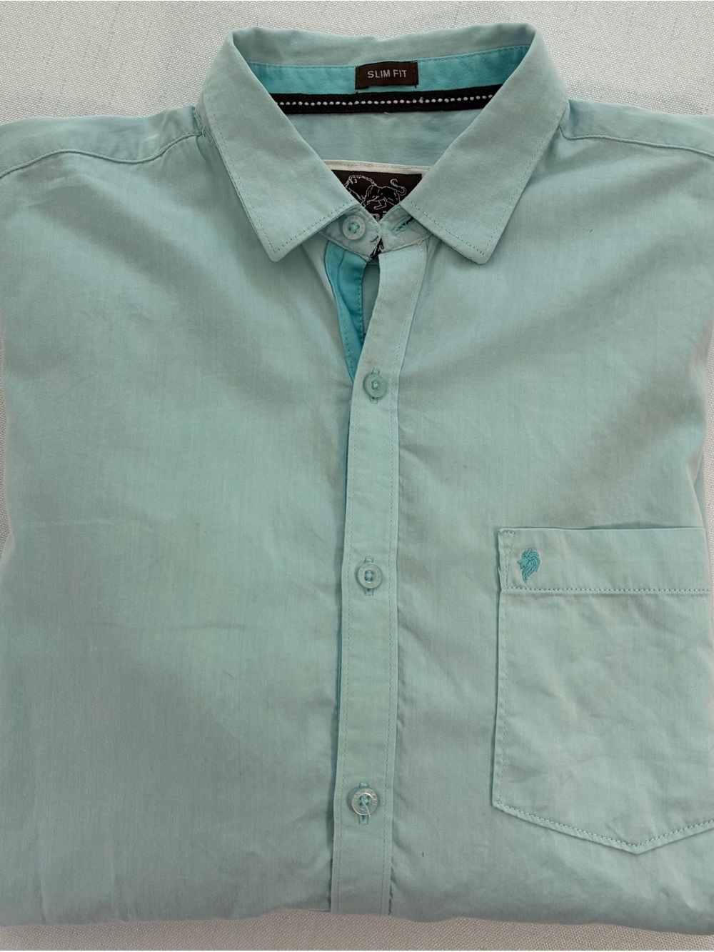 Mens XXL Button-Down Shirt Aqua 100% Cotton Made in India Slim Fit  Linen Like